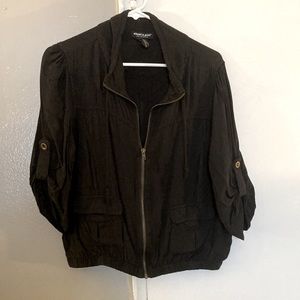 2XHP Super Soft Lightweight Black Zip Up Jacket Tab Button Sleeves & Pockets- L